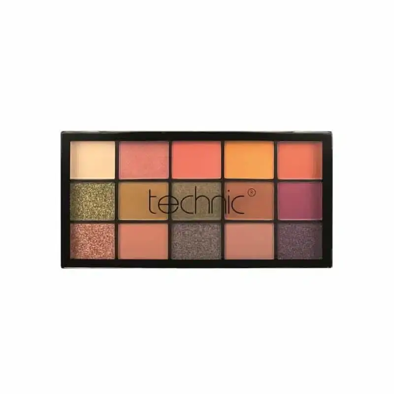 Technic Cinnamon Swirl eyeshadow palette open, revealing 15 warm matte and shimmer shades with mirror. - thumbnail