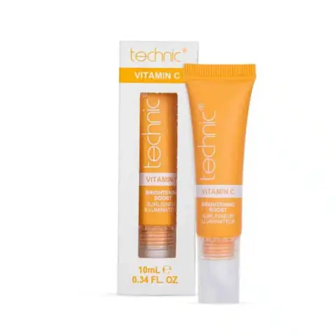 Technic Vitamin C Brightening Boost Illuminator serum in clear glass dropper bottle, with light orange liquid.