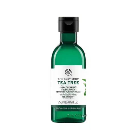 The Body Shop Tea Tree Facial Wash 250ml in its signature green bottle with white pump.