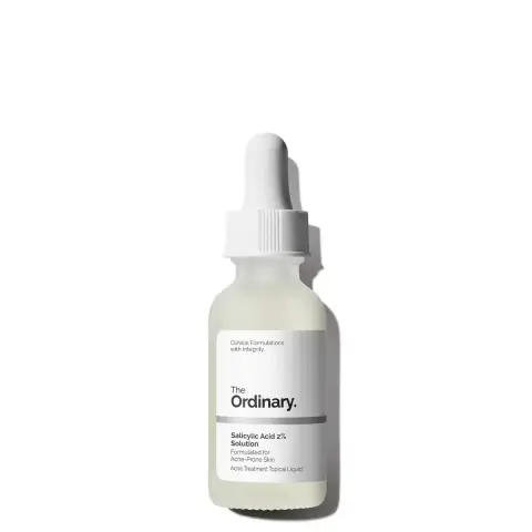 Upright The Ordinary Salicylic Acid 2% Solution Serum 30ml in clear glass bottle with white dropper.