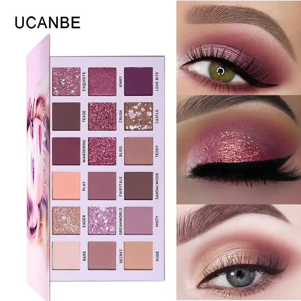 Close-up of UCANBE Aromas Nudes eyeshadow palette, revealing shimmery nude and brown shades. - thumbnail