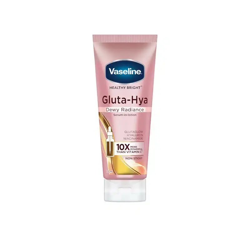 Vaseline Gluta Hya Dewy Radiance Lotion 200ml, showcasing detailed product information on the back. - thumbnail
