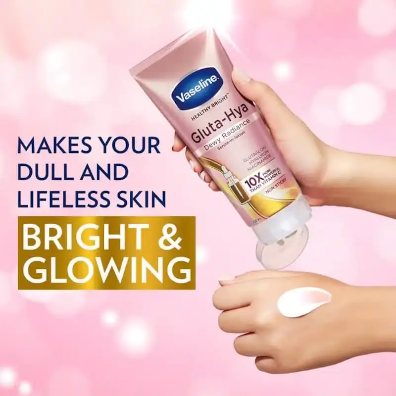 Vaseline Gluta Hya Dewy Radiance Serum in Lotion 200ml bottle, displayed at an angle. - thumbnail