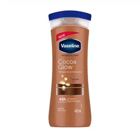 Vaseline Intensive Care Cocoa Glow Lotion 400ml brown pump bottle, clear front view.