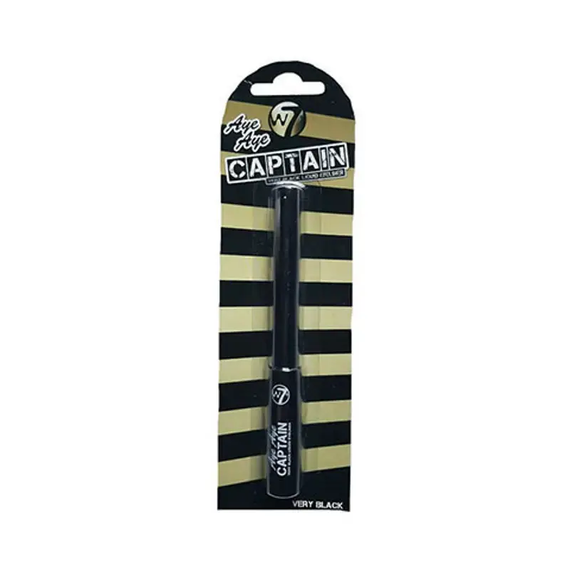 W7 Aye Aye Captain black liquid eyeliner pen, uncapped with fine precision applicator brush visible. - thumbnail