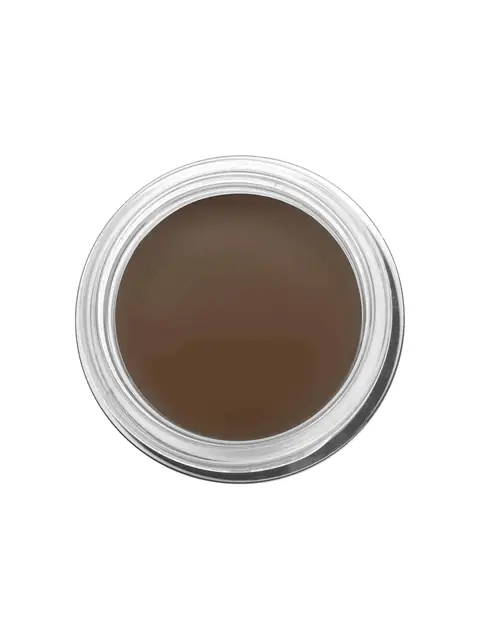 W7 Brow Pomade Dark Brown in its clear glass jar with black lid, angled for display.