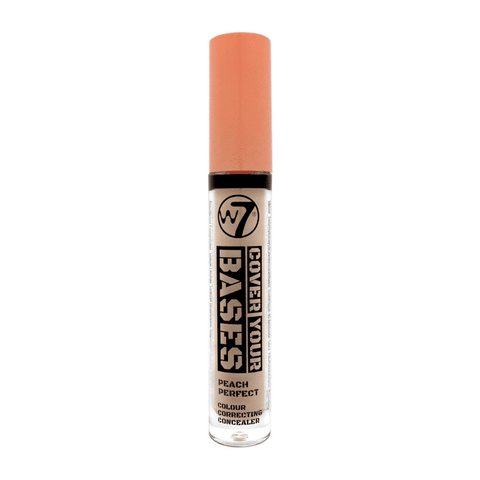 W7 Cover Your Bases peach colour correcting concealer tube with applicator extended, showing creamy tip.