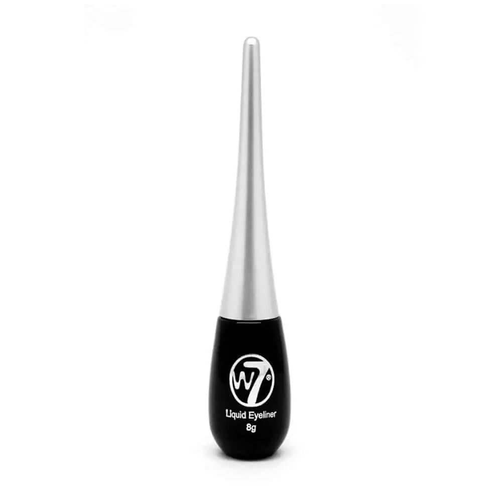 W7 Dip Liquid Eyeliner black tube standing upright with its fine brush applicator shown. - thumbnail