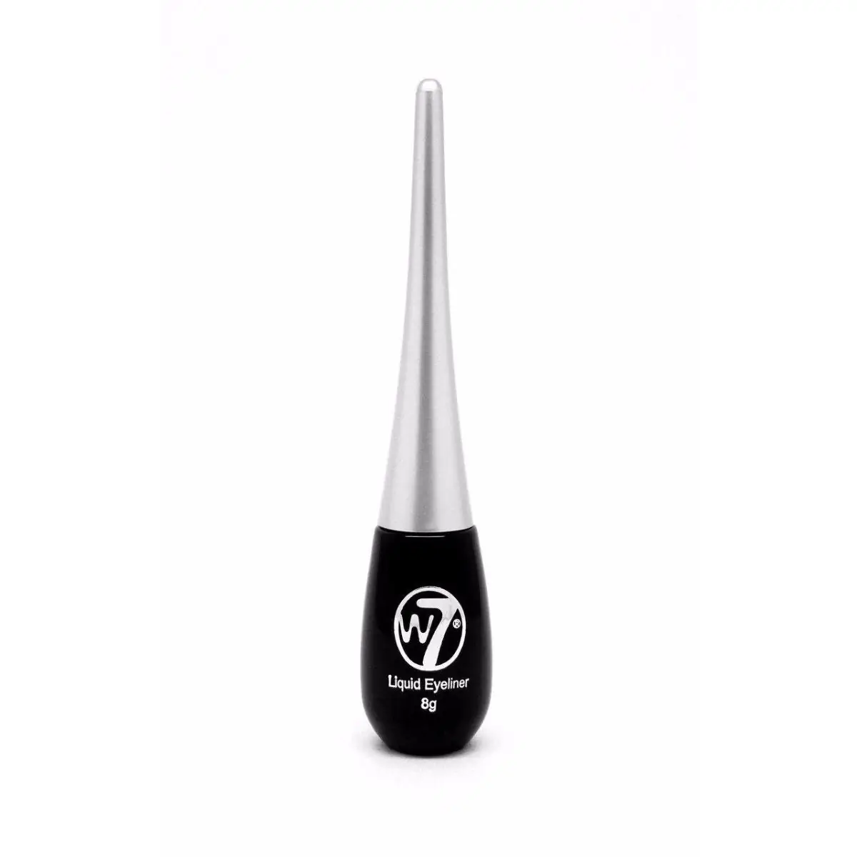 W7 Dip Liquid Eyeliner bottle with applicator alongside vibrant black swatches on skin. - thumbnail