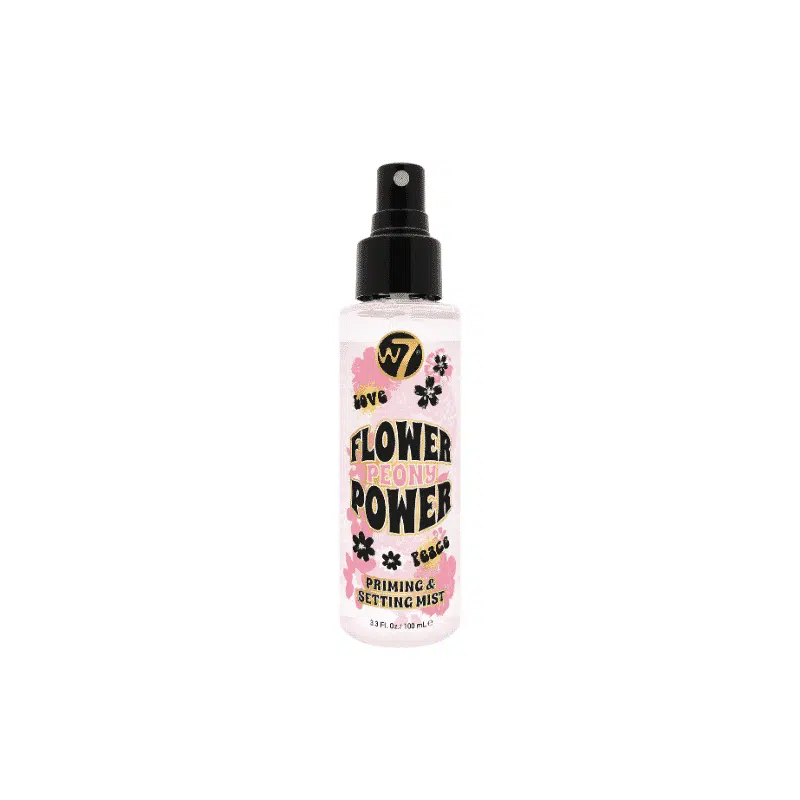W7 Flower Power Priming and Setting Spray bottle lying on its side, showing pink ombre and floral label. - thumbnail