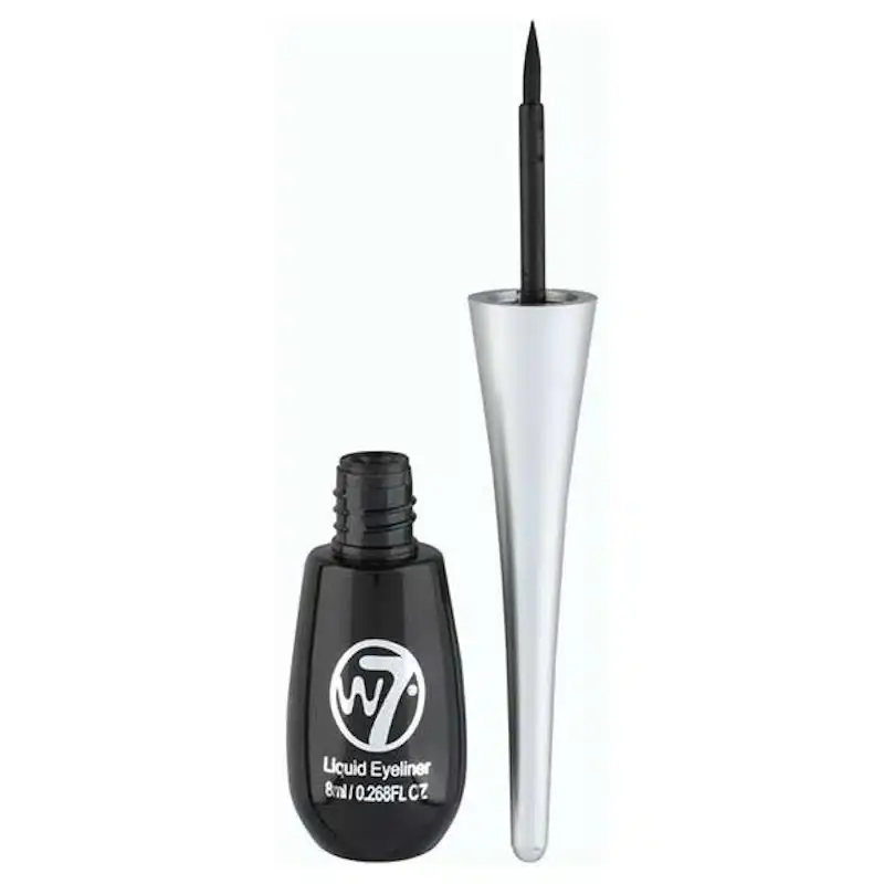 W7 Dip Liquid Eyeliner Pot in black with silver lid, clear front view. - thumbnail