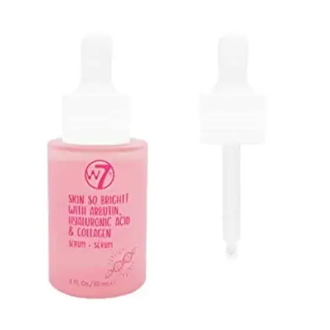 W7 Skin So Bright Serum in a clear glass dropper bottle with white label, showing 30ML.