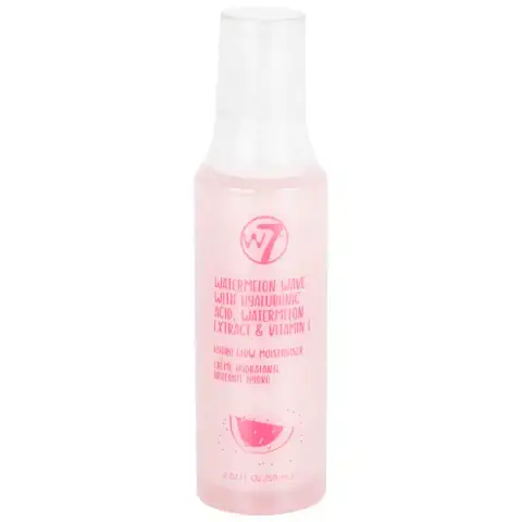 W7 Watermelon Wave Hydro-Glow Moisturiser tube, pink with green text and a watermelon graphic, standing upright.