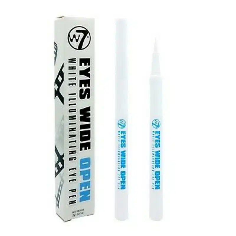 Full view of W7 white illuminating eyeliner pen, standing upright in its clear retail packaging. - thumbnail
