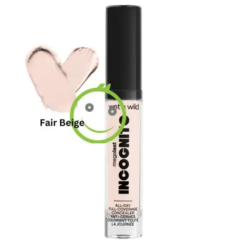 Wet N Wild Mega Last Incognito full coverage Fair Beige concealer tube, doe-foot applicator extended.