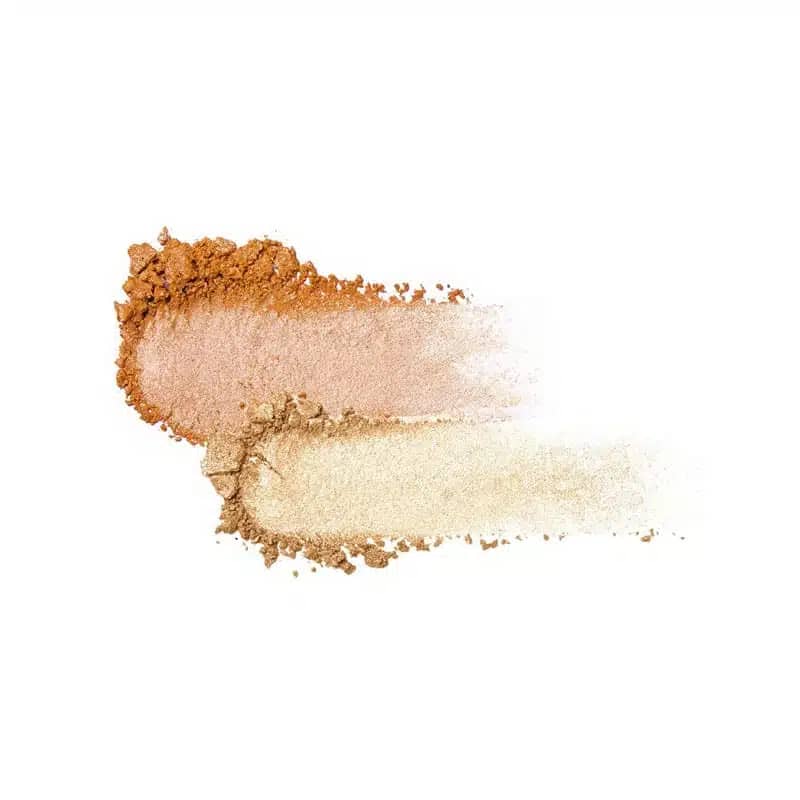 Open Wet n Wild MegaGlo Blushlighter compact, a finger swatching the shimmery peach-gold powder. - thumbnail