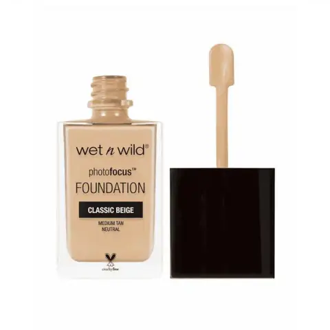 Wet N Wild Photo Focus Matte Foundation Soft Beige full bottle with clear cap and black pump.