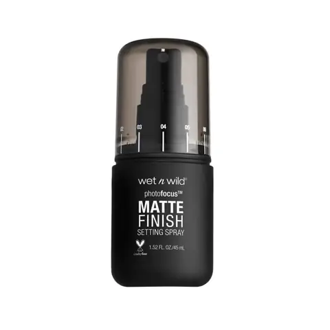 Wet N Wild Photo Focus Matte Setting Spray 45ml, clear bottle with black pump and white label.