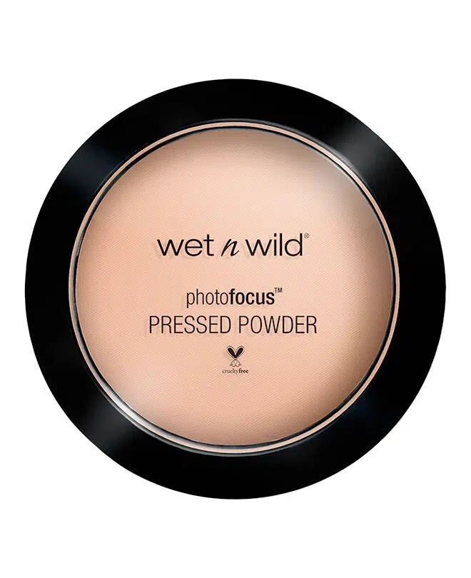 Wet N Wild Photo Focus pressed powder in Neutral Beige compact, closed, showing brand logo. - thumbnail