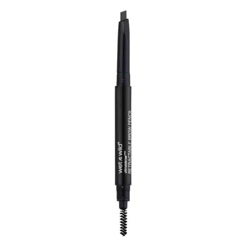Wet n Wild Ret retractable Brow Pencil in dark brown, with extended tip and spoolie brush visible. - thumbnail