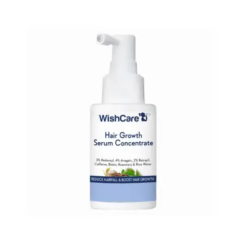 WishCare Hair Growth Serum Concentrate 30ml blue glass bottle with white dropper.