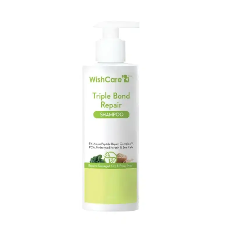 Front view of WishCare Triple Bond Repair Shampoo 250ml in a white pump bottle. - thumbnail