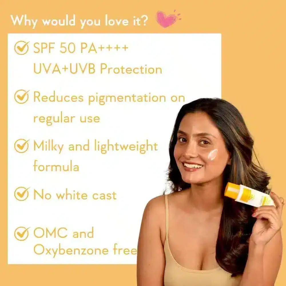 WishCare Vitamin C Pure Glow Milk Sunscreen bottle resting horizontally, showcasing its sleek design. - thumbnail