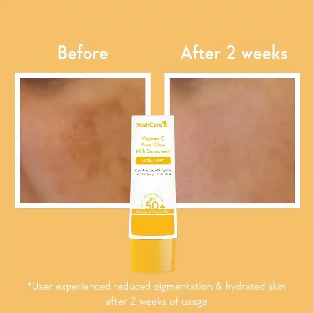 Milky white WishCare Vitamin C sunscreen texture swatched on skin, demonstrating its light consistency. - thumbnail