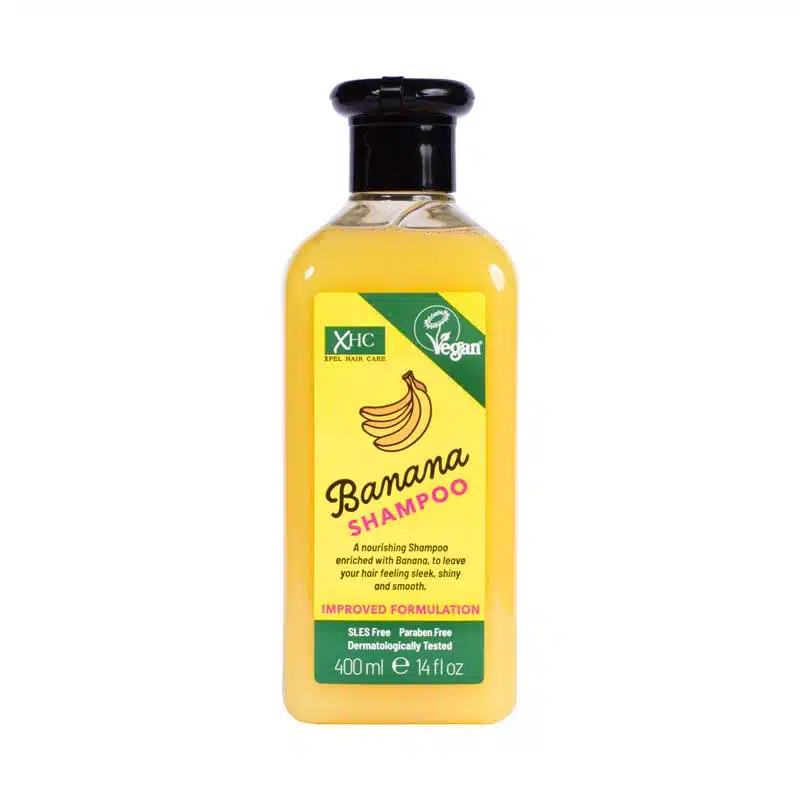 XPEL XHC Banana Shampoo 400ml, vibrant yellow bottle with white cap, front view. - thumbnail