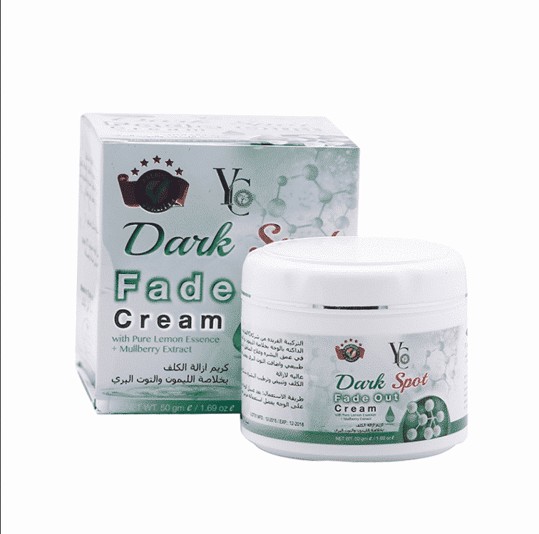 Yc Products Dark Spot Fade Out Cream, white jar, dark blue-gold label, 50gm.