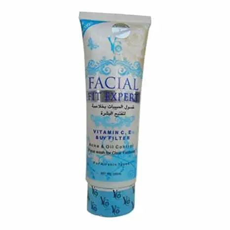 Yc Products blue YC Facial Fit Expert Face Wash 100ml tube with white flip-top cap.