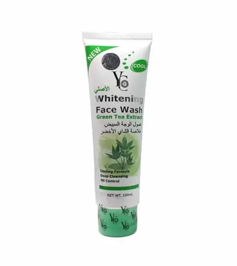 Yc Products YC Green Tea Whitening Face Wash 100ml tube, vibrant green with white flip-top cap.