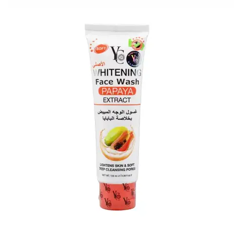 YC Products Papaya Whitening Face Wash 100ml tube, vibrant orange and white, clearly displayed upright.