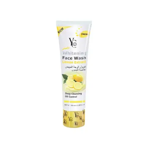 Yc Products' YC Whitening Lemon Face Wash 100ml in bright yellow tube with white flip cap.