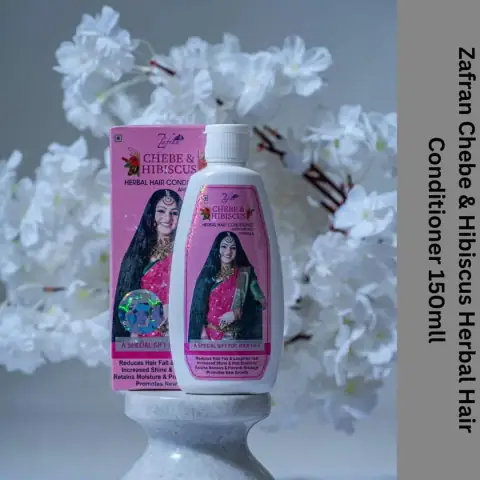 Zafran Chebe & Hibiscus herbal hair conditioner, 150ml white bottle with prominent green label.